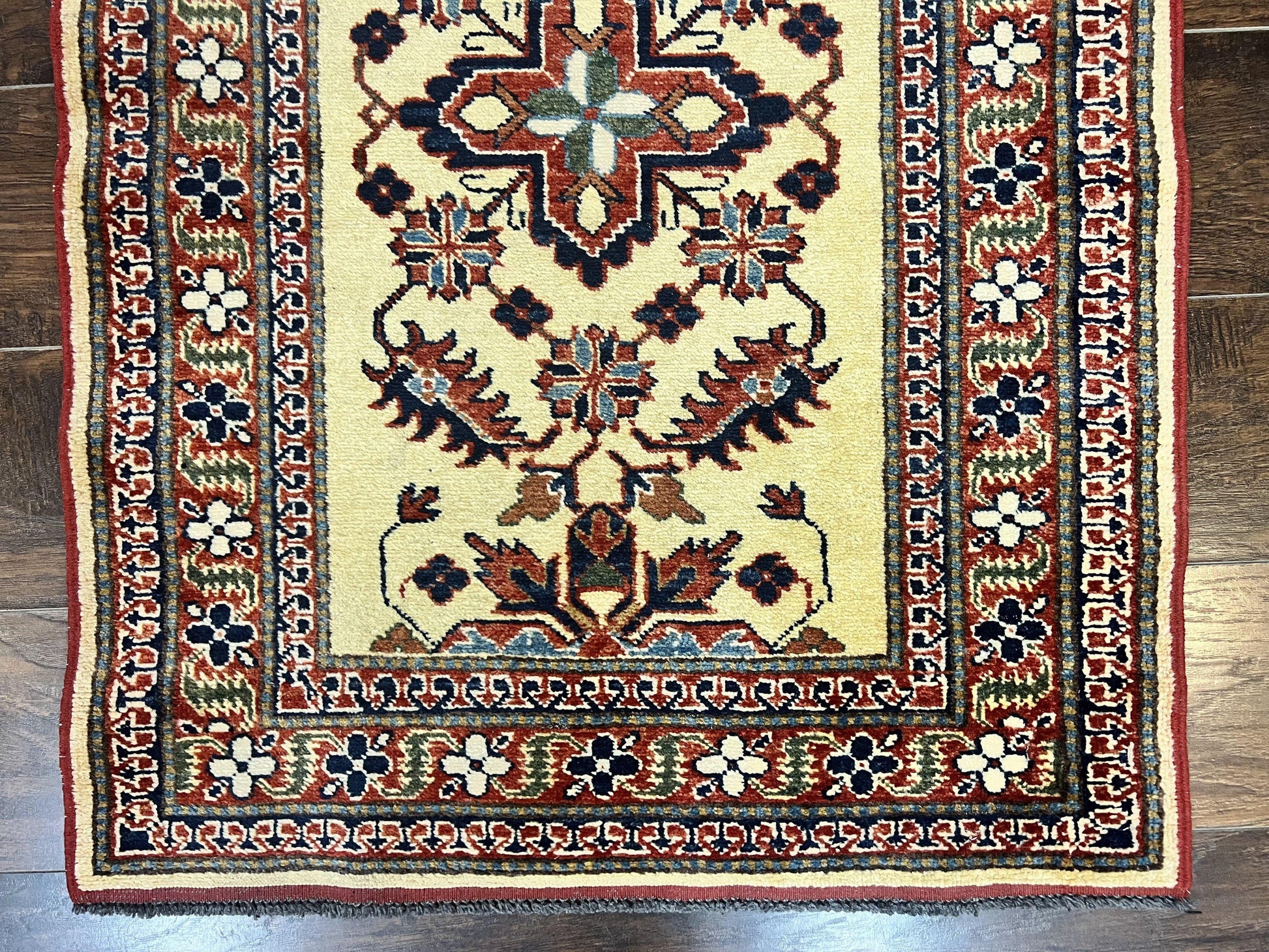 Afghan Heriz Runner Rug 2.9 x 12, Vintage Hand Knotted Persian Carpet for Hallway, 12ft Runner, Wool, Cream - Nuvé