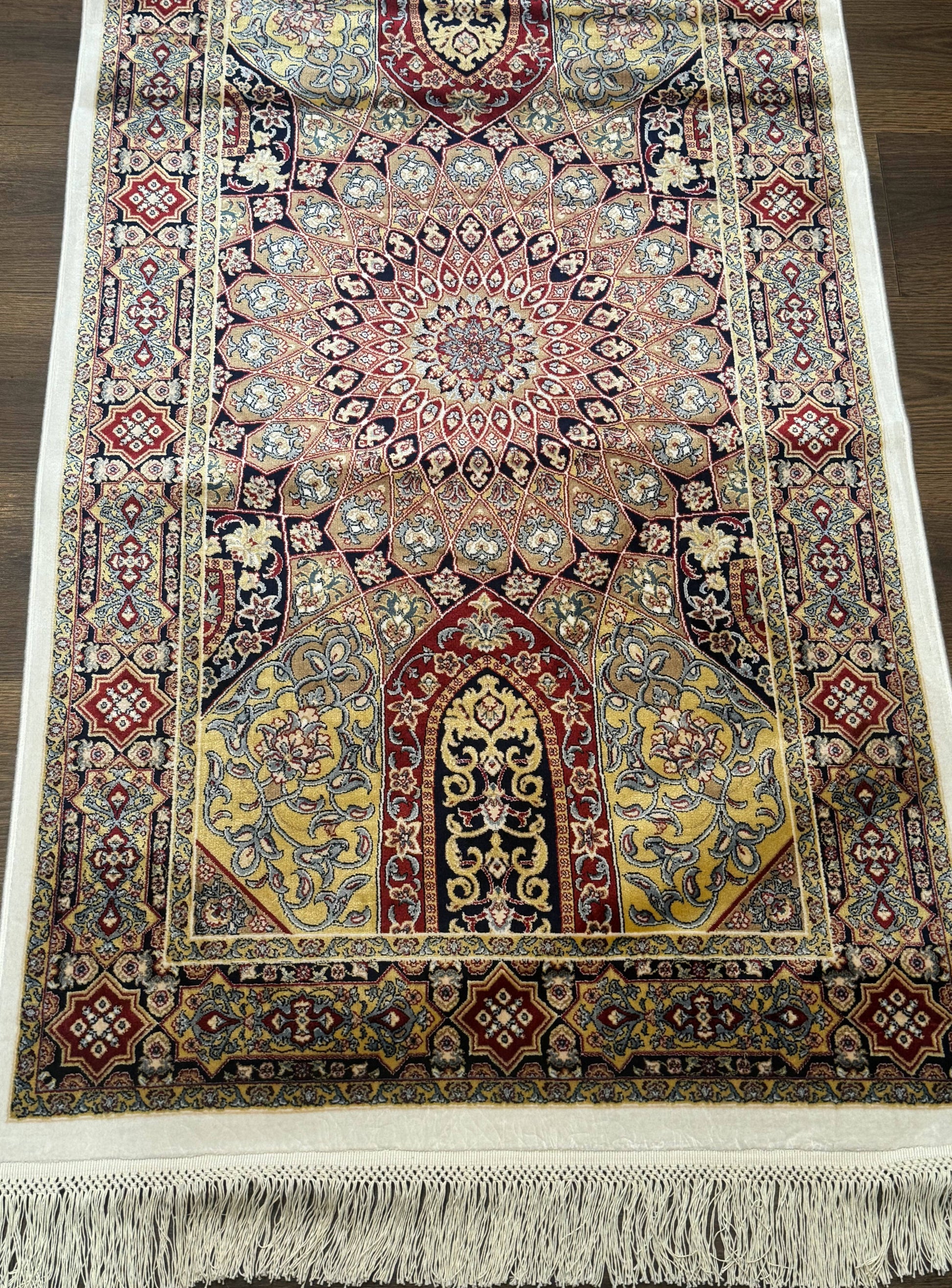 Turkish Silk Runner Rug 2.6 x 10, Dome Design, Hereke Runner, Bamboo Silk, New - Nuvé