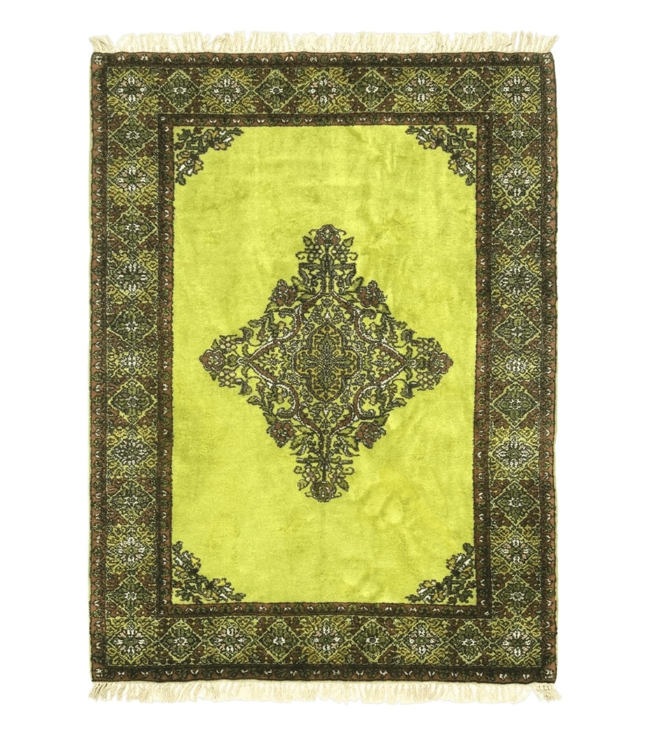 Moroccan Rug 6x8, Semi Open Field, Vintage, Lime Green, Wool Carpet