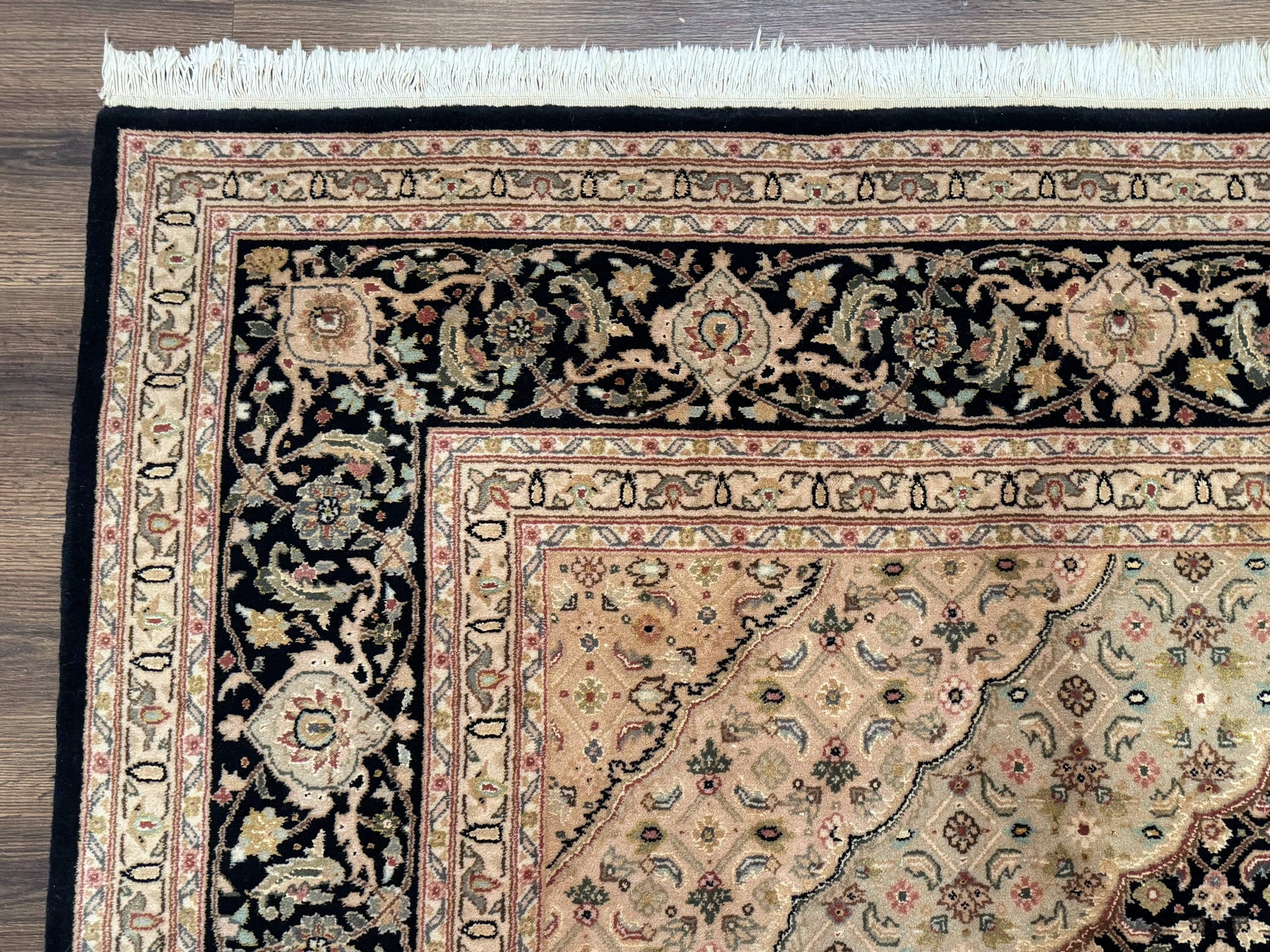 Sino Persian Rug 8x10, Herati Mahi Pattern, Fine 170 KPSI, Black, Wool and Silk Highlights - Nuvé