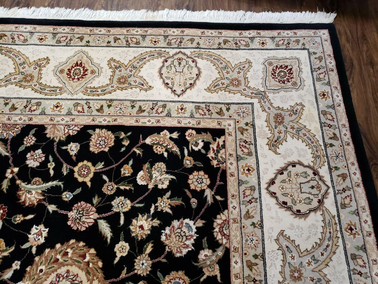 8' 5" X 11' 6" Vintage Handmade Oriental Floral Wool Rug Silk Accent Black Nice - Nuvé