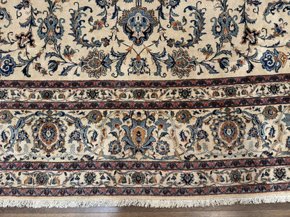 Persian Kashan Rug 10x14, Bone - Beige and Blue, Allover Pattern, Traditional Persian Carpet, Fine 260 KPSI - Nuvé