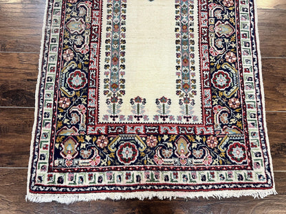 Turkish Prayer Rug 2.5 x 4, Vintage Wool Hand Knotted Carpet, Ivory - Nuvé