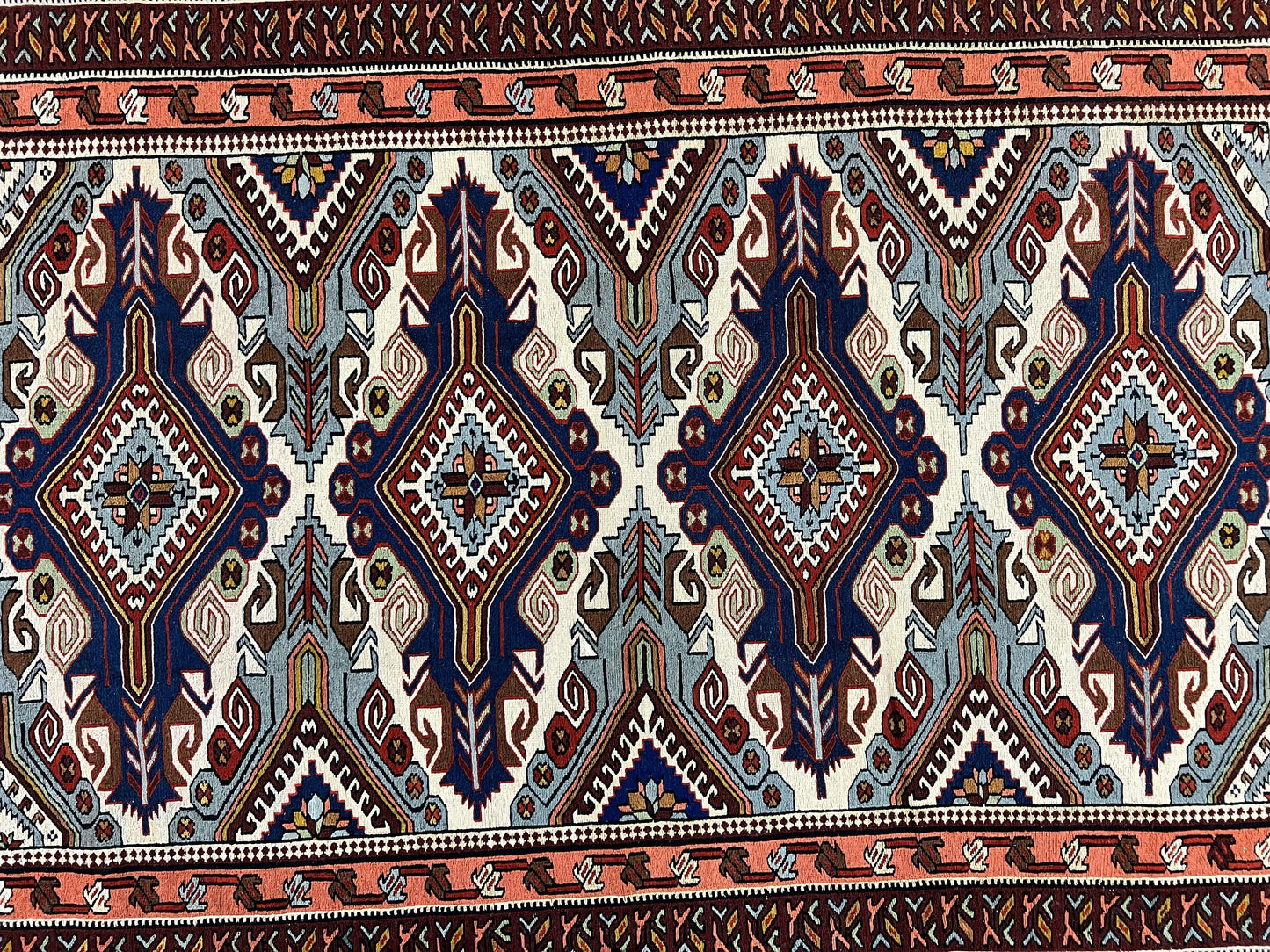 Russian Soumak Rug 6x8, Wool Handmade Antique Kilim Carpet, Multicolor 6 x 8 Geometric Medallions Caucasian Rug, Medium Size - Nuvé