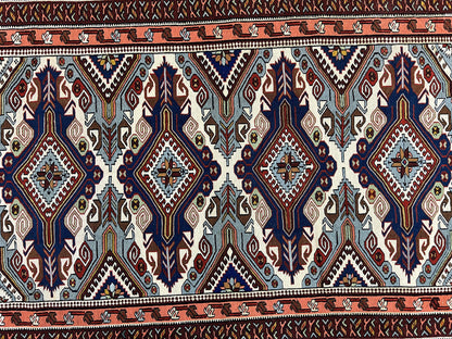 Russian Soumak Rug 6x8, Wool Handmade Antique Kilim Carpet, Multicolor 6 x 8 Geometric Medallions Caucasian Rug, Medium Size - Nuvé