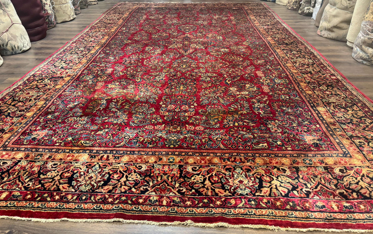 Persian Sarouk Rug 10x18, Palace Size Antique Persian Carpet, Wool, Red, Floral, Handmade Traditional Persian Rug, Extra Large Rug - Nuvé