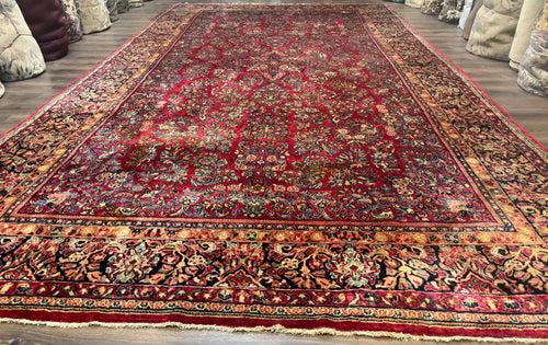 Persian Sarouk Rug 10x18, Palace Size Antique Persian Carpet, Wool, Red, Floral, Handmade Traditional Persian Rug, Extra Large Rug - Nuvé