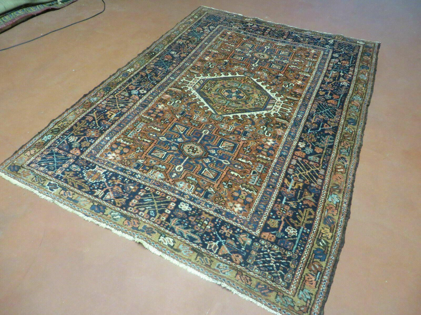 Persian Karajeh Rug 5x6, Antique Geometric Medallion Carpet - Nuvé