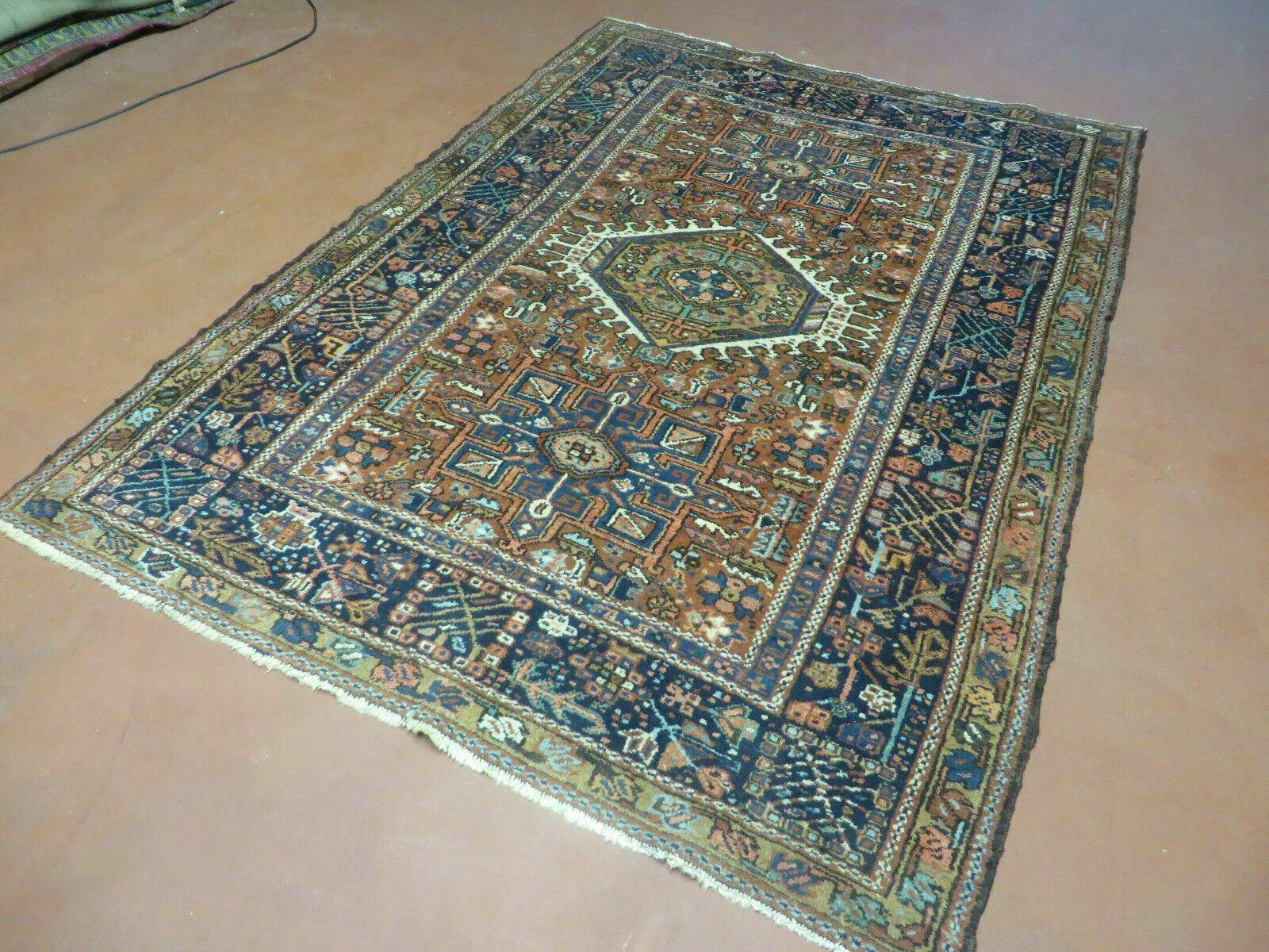 Persian Karajeh Rug 5x6, Antique Geometric Medallion Carpet - Nuvé