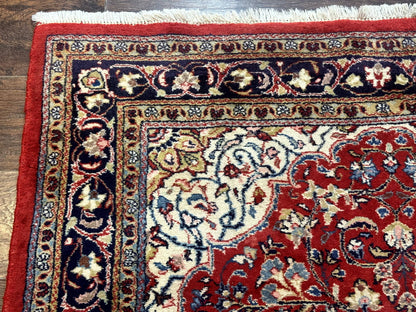 Persian Sarouk Rug 4x7, Red Navy Blue Vintage Wool Medallion Carpet - Nuvé