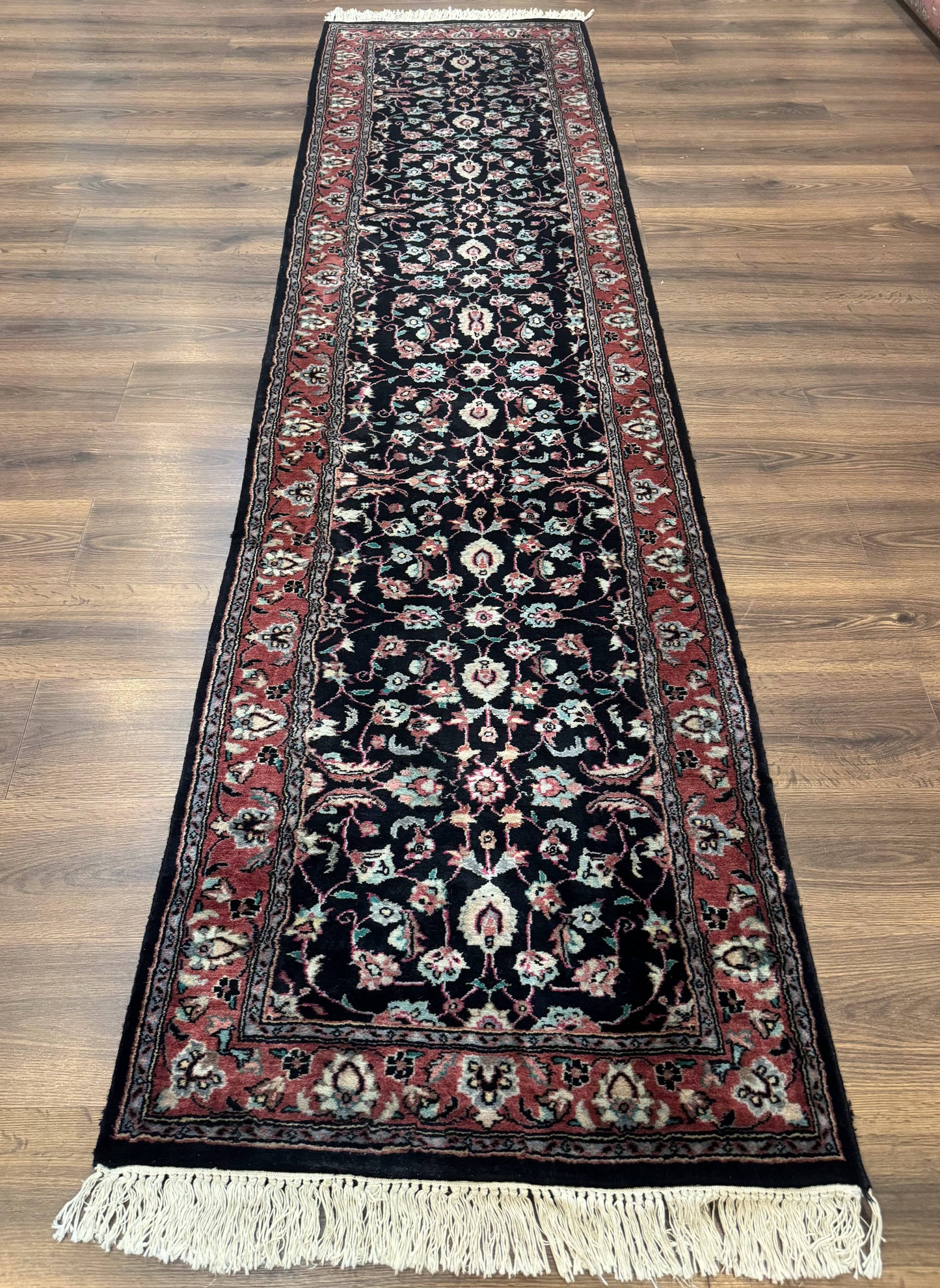 Pak Persian Runner Rug 2.8 x 10, Dark Blue, Floral Allover, Wool - Nuvé