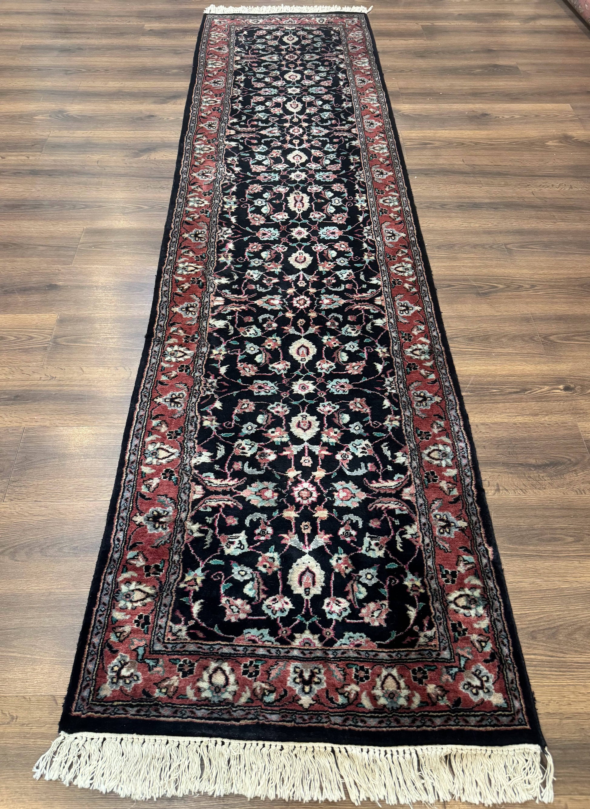 Pak Persian Runner Rug 2.8 x 10, Dark Blue, Floral Allover, Wool - Nuvé