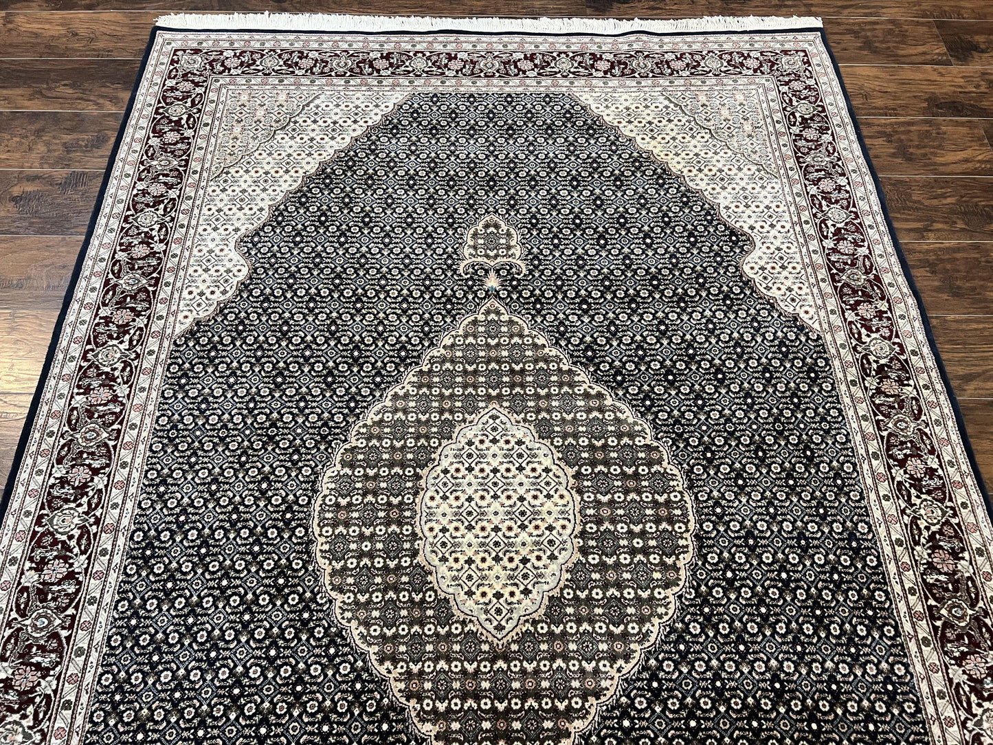 Sino Persian Rug 6x9, Herati Pattern, Vintage Handmade Hand Knotted Wool Oriental Carpet, Fine 6 x 9 Rug, Traditional Rug, Dark Blue Rug - Nuvé