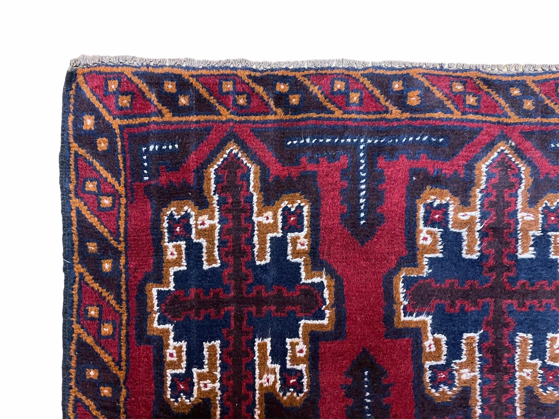 2' 7" X 4' 6" Vintage Handmade Tribal Wool Rug Balouchi Rug Afghan Rug Red Blue - Nuvé