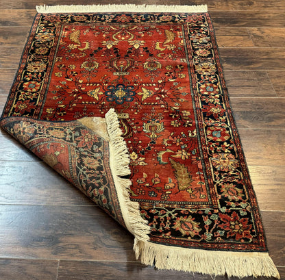 Antique Persian Farahan Sarouk Rug 3.6 x 5, Red, Floral, Traditional Rug, Fine 210 KPSI - Nuvé