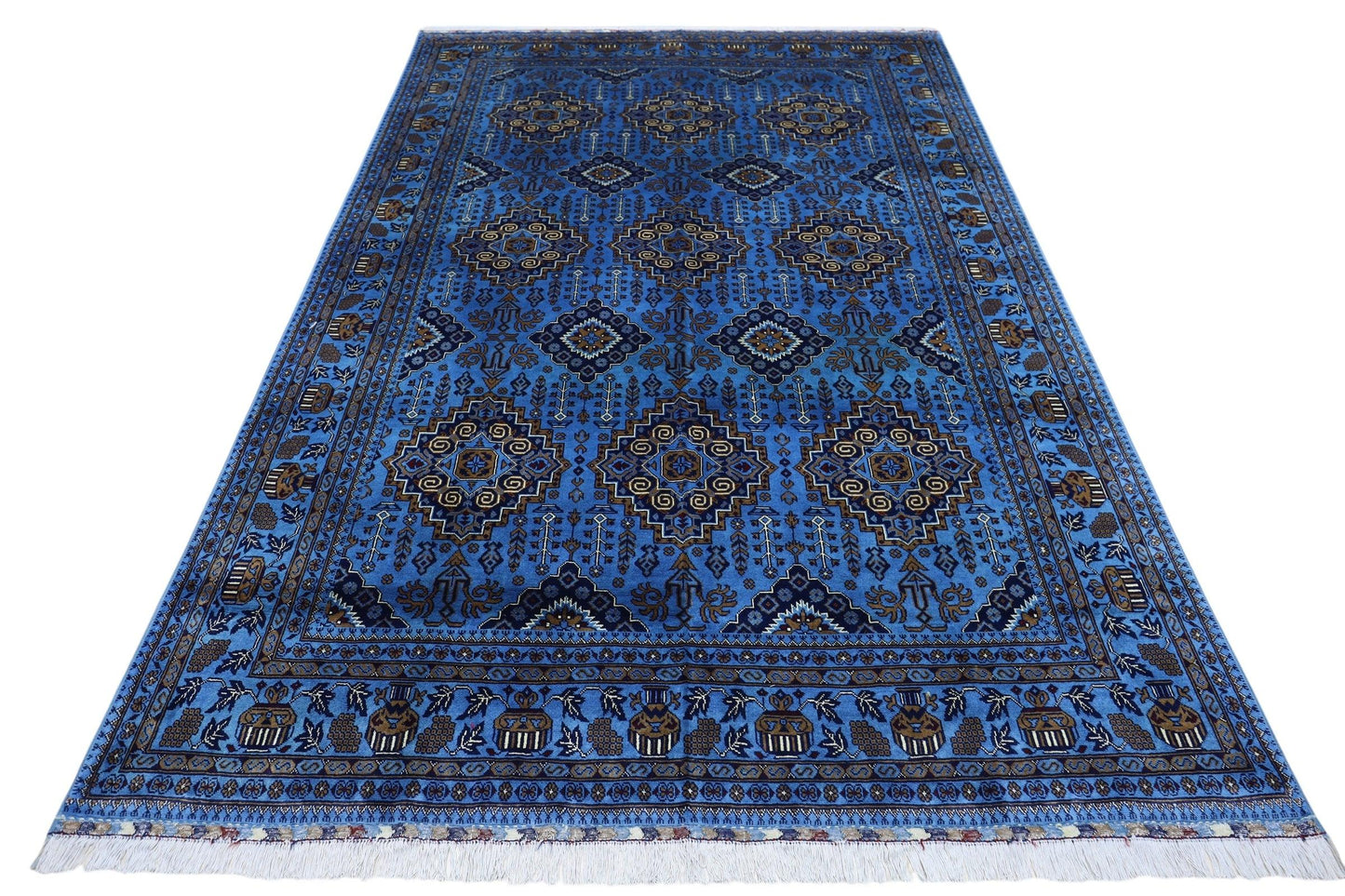 Hand-Knotted Zerkhaki Afghan Wool Area Rug – 6'6" x 10' | Elegant Blue Tones, Handmade Quality - Nuvé
