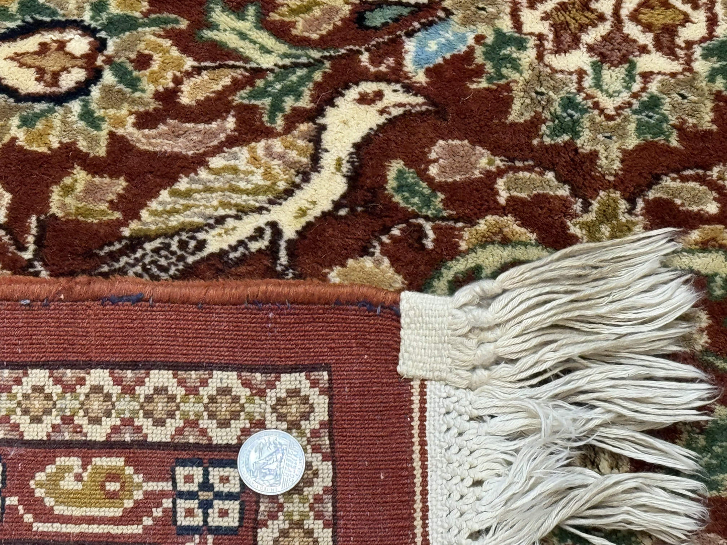 Tree of Life Indian Kashmiri Rug 6x9, Rust Red and Cream, Animal Pictorials, Fine 290 KPSI - Nuvé