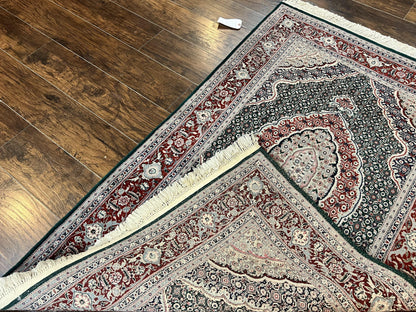 Sino Persian Rug 4x6, Wool with Silk Highlights, Fine Hand Knotted Carpet, Green & Maroon Red, Herati Medallion, Vintage Rug - Nuvé