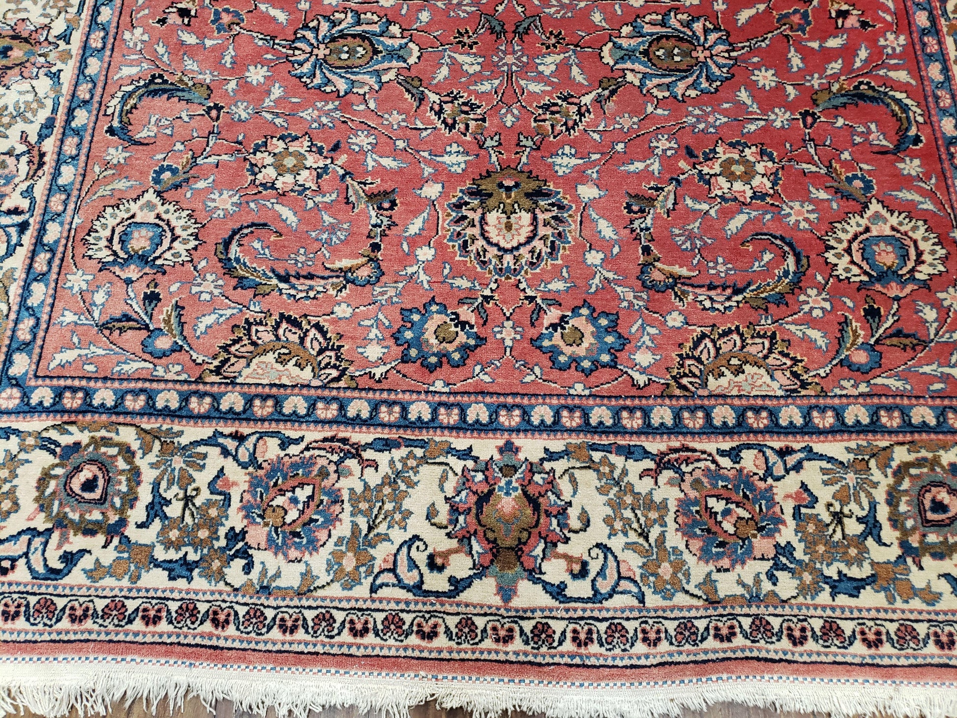 Semi Antique Persian Kashan, Red & Cream, Hand-Knotted, Wool, 4' 8" x 6' 6", Pair A - Nuvé
