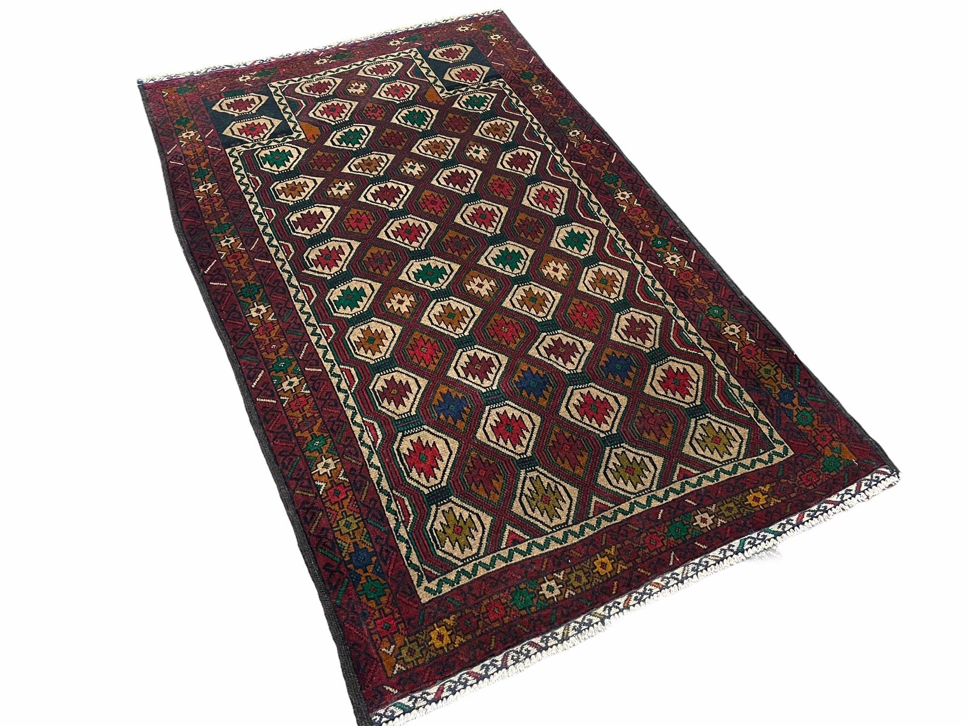 3x5 Vintage Handmade Wool Rug Tribal Turkoman Balouch Prayer Rug Organic Dyes - Nuvé