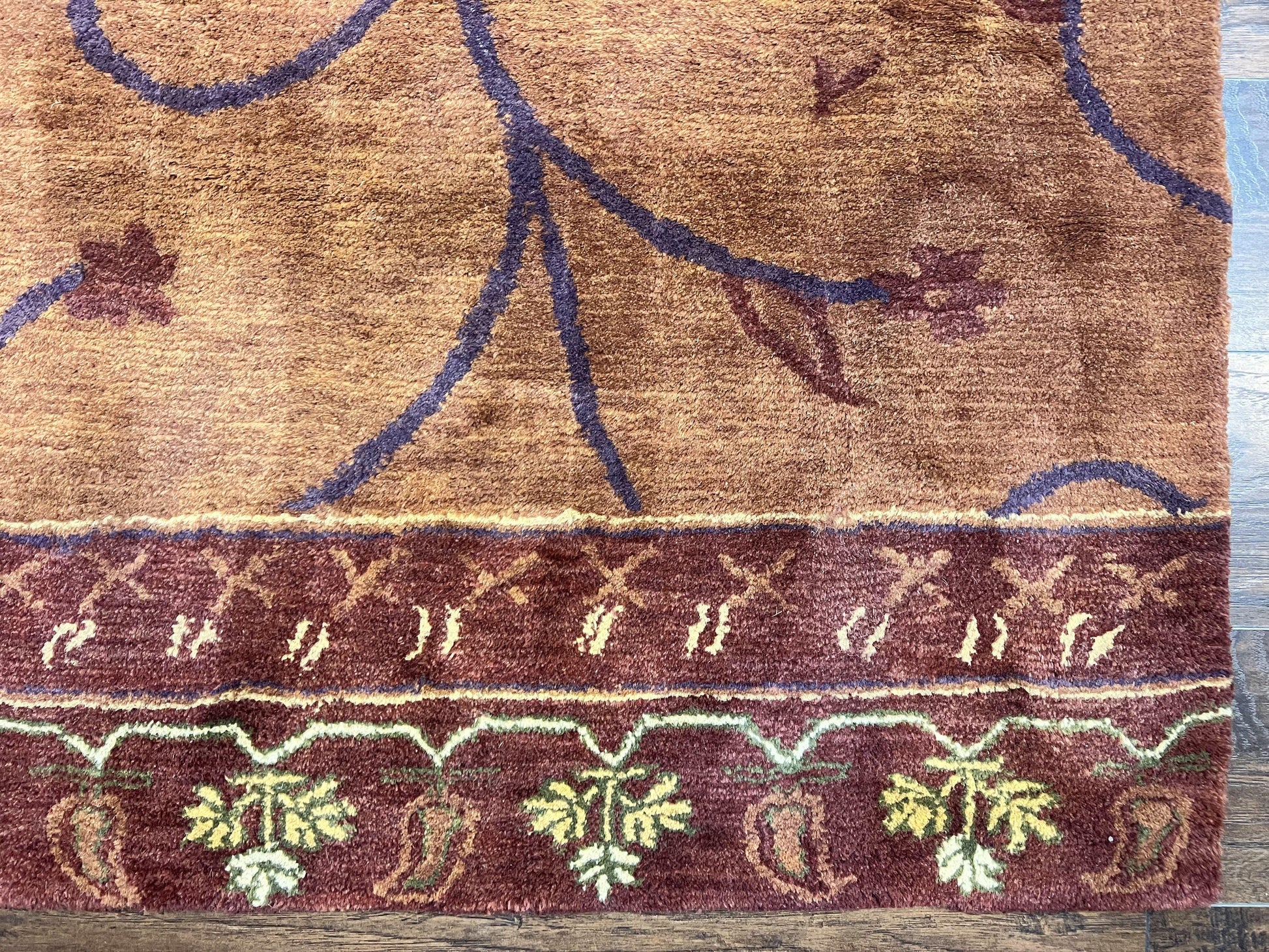 Pottery Barn Rug 5x8, Vintage Hand Tufted Carpet, Wool and Silk, Rust & Maroon - Nuvé