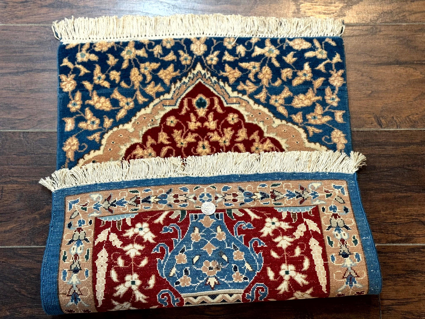 Small Persian Nain Rug, Persian Vase Tree of Life Design, Red and Blue, Very Fine 260 KPSI, Wool and Silk Highlights - Nuvé
