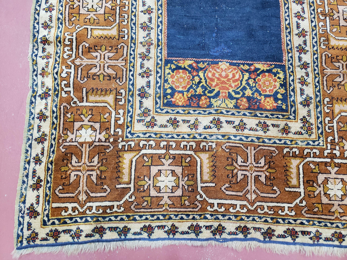 Antique Turkish Anatolian Ghiordes Prayer Rug, Twin Mihrabs, Rare Collectible Oriental Rug, Early 20th Century Prayer Rug, 3'9" x 5'2" - Nuvé