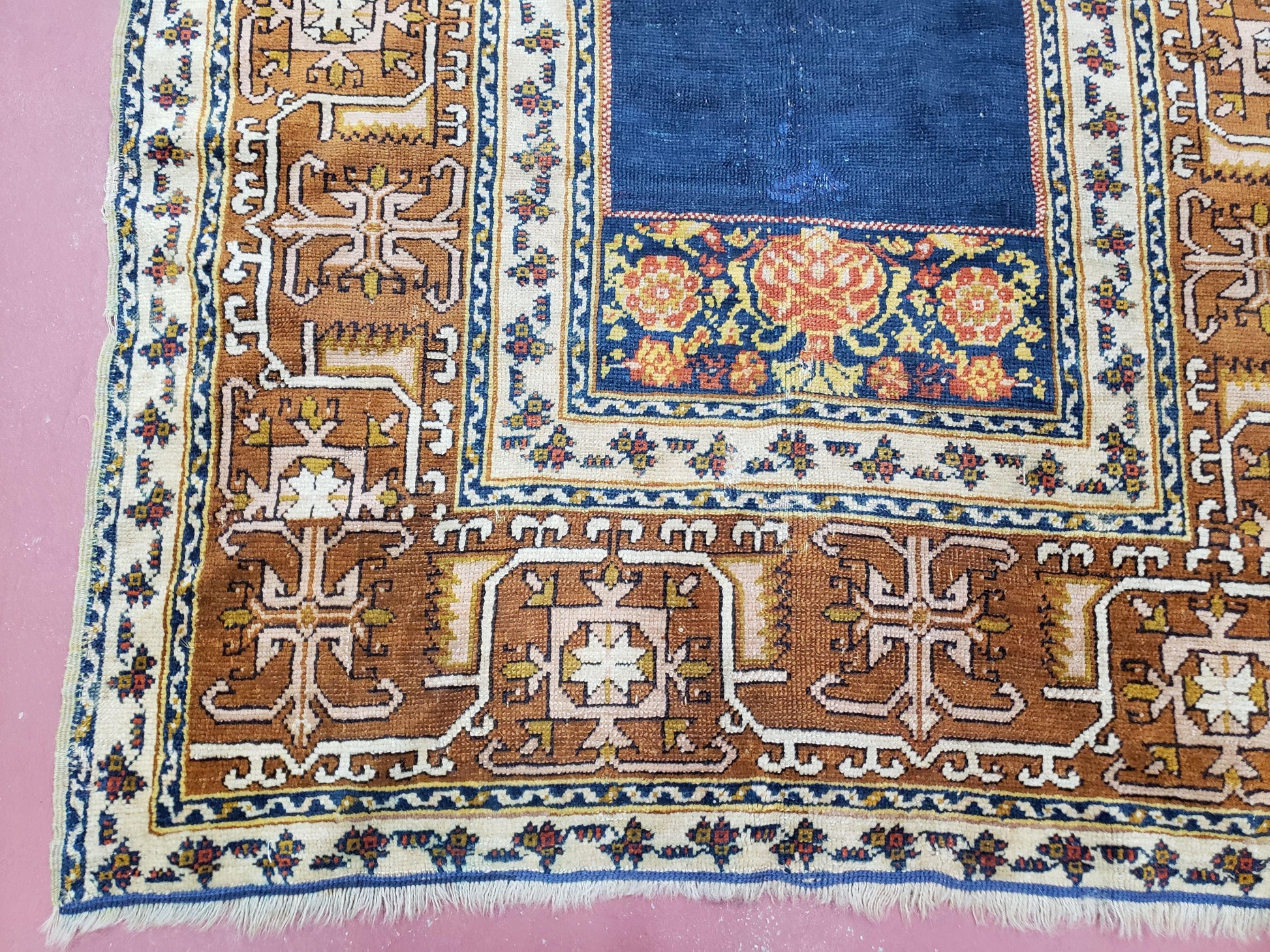Antique Turkish Anatolian Ghiordes Prayer Rug, Twin Mihrabs, Rare Collectible Oriental Rug, Early 20th Century Prayer Rug, 3'9" x 5'2" - Nuvé