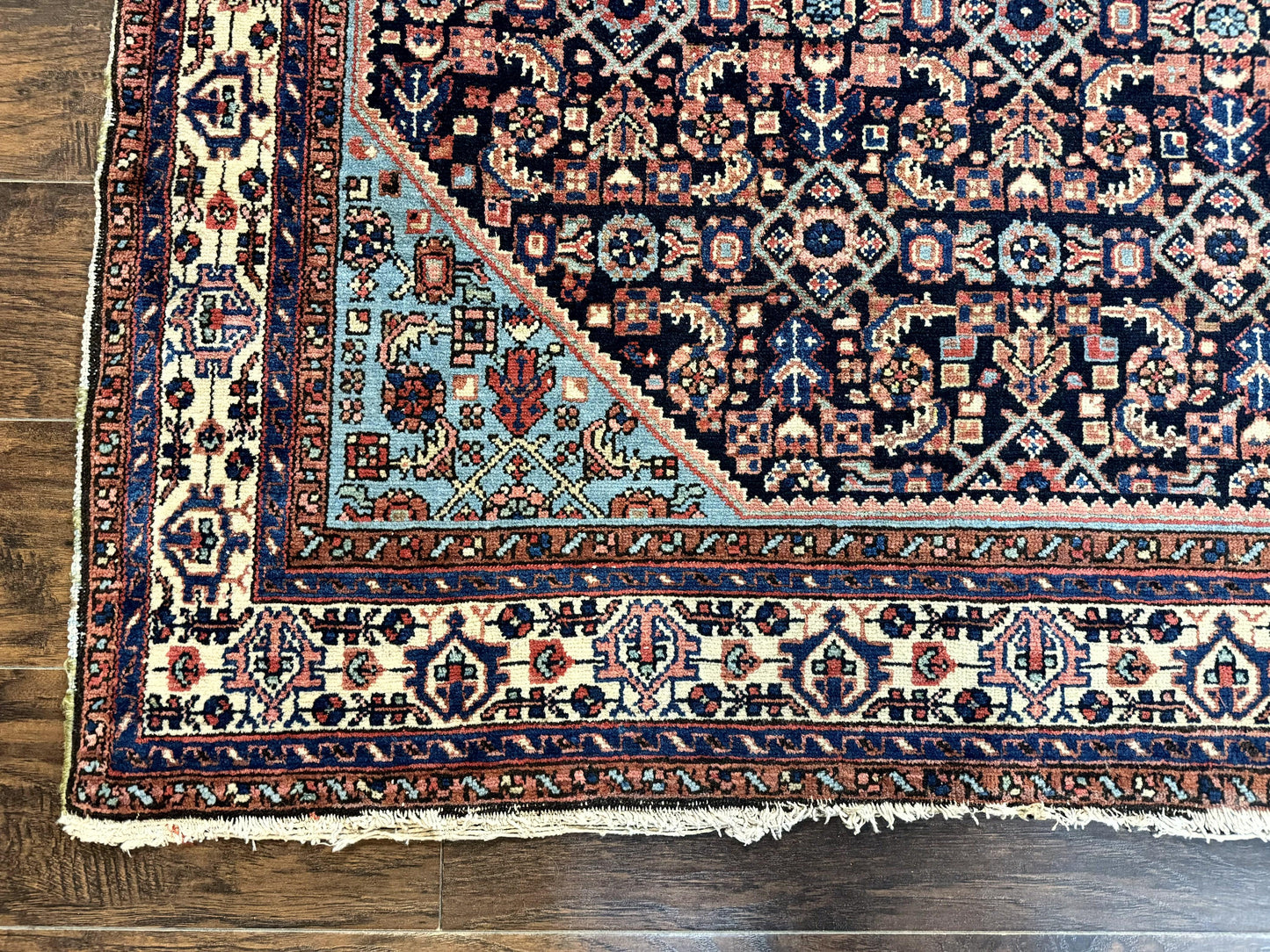 Antique Persian Rug 5 x 6.7, Navy Blue & Ivory, Handmade Persian Wool Carpet, Hamadan Angelas Rug - Nuvé