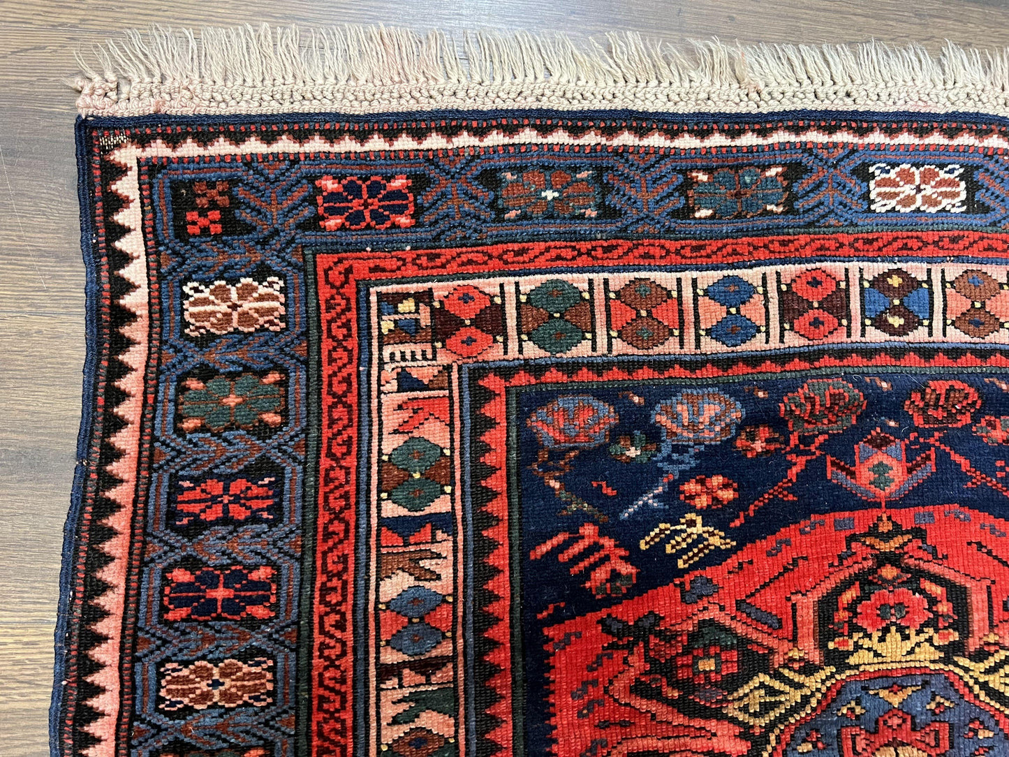 Antique Caucasian Seychour Rug 3.7 x 5.5, Collectible Oriental Carpet, Navy Blue and Red, Fine Kuba Rug, Vintage Rug, Wool Hand Knotted Rug - Nuvé