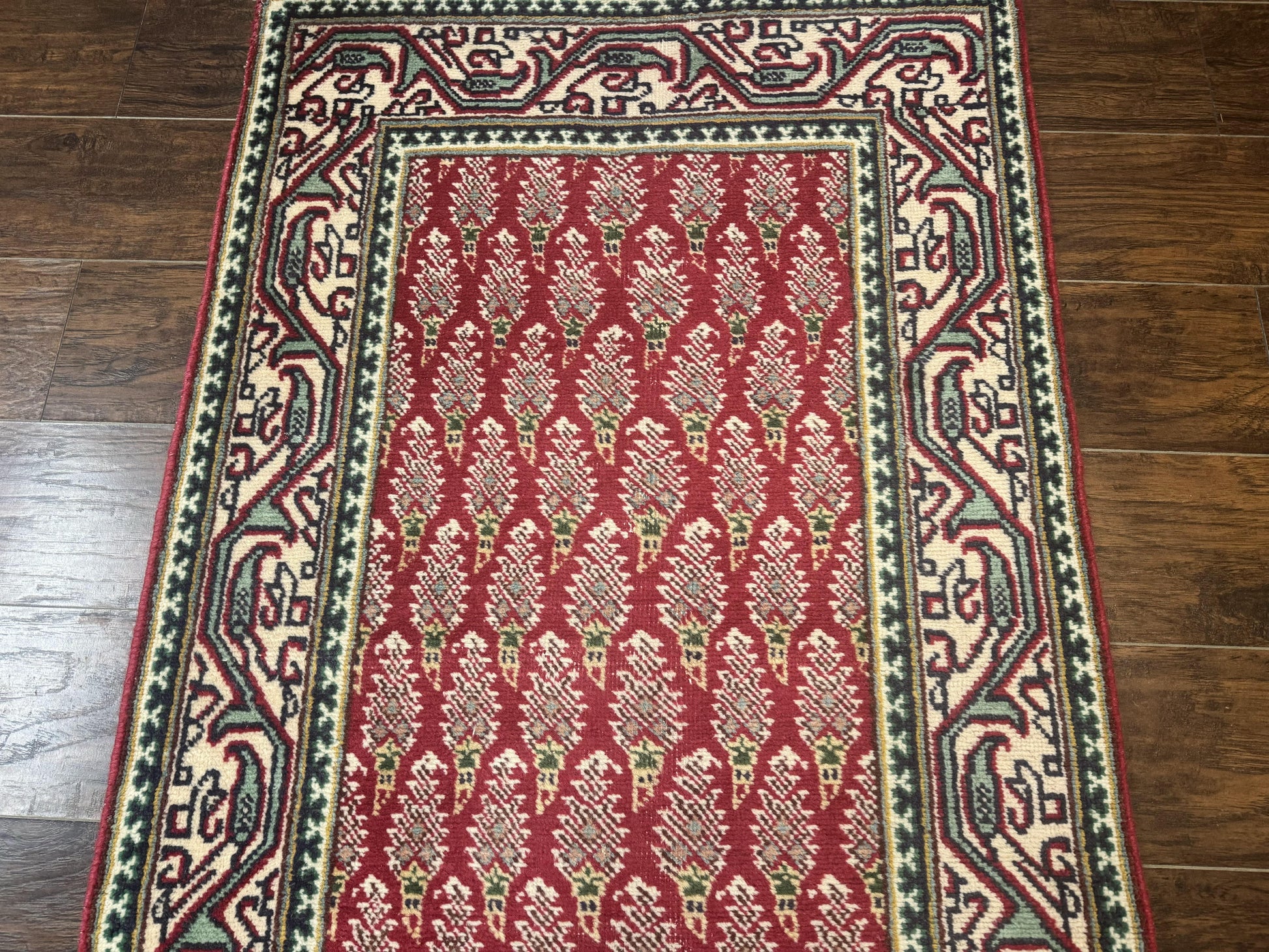 Persian Tabriz Runner Rug 3x16, Paisley Boteh Design, Red and Cream, Rug for Hallway, 16ft Wool Runner - Nuvé