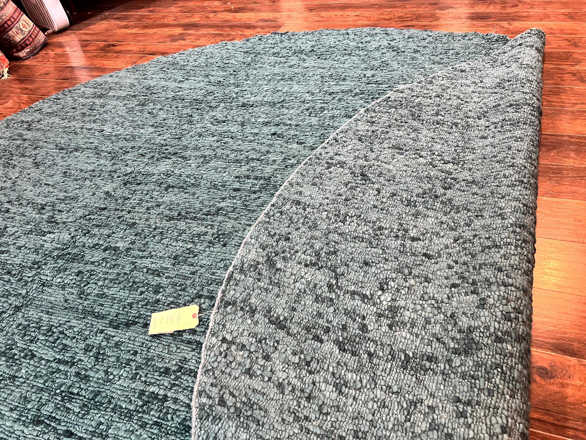 Large Round Indian Rug 11x11, Teal, Vintage Handmade Wool Carpet - Nuvé