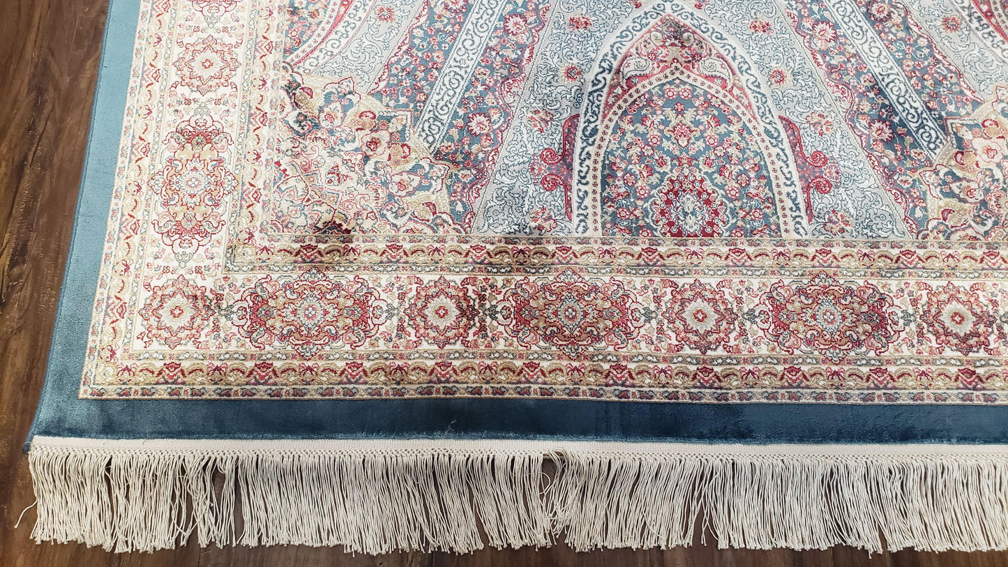 4x6 Silk Carpet, Light Blue & Beige Oriental Rug 4 x 6ft, Traditional Design Medallion All Over, Bamboo Silk, Super Fine, High Quality, Soft - Nuvé