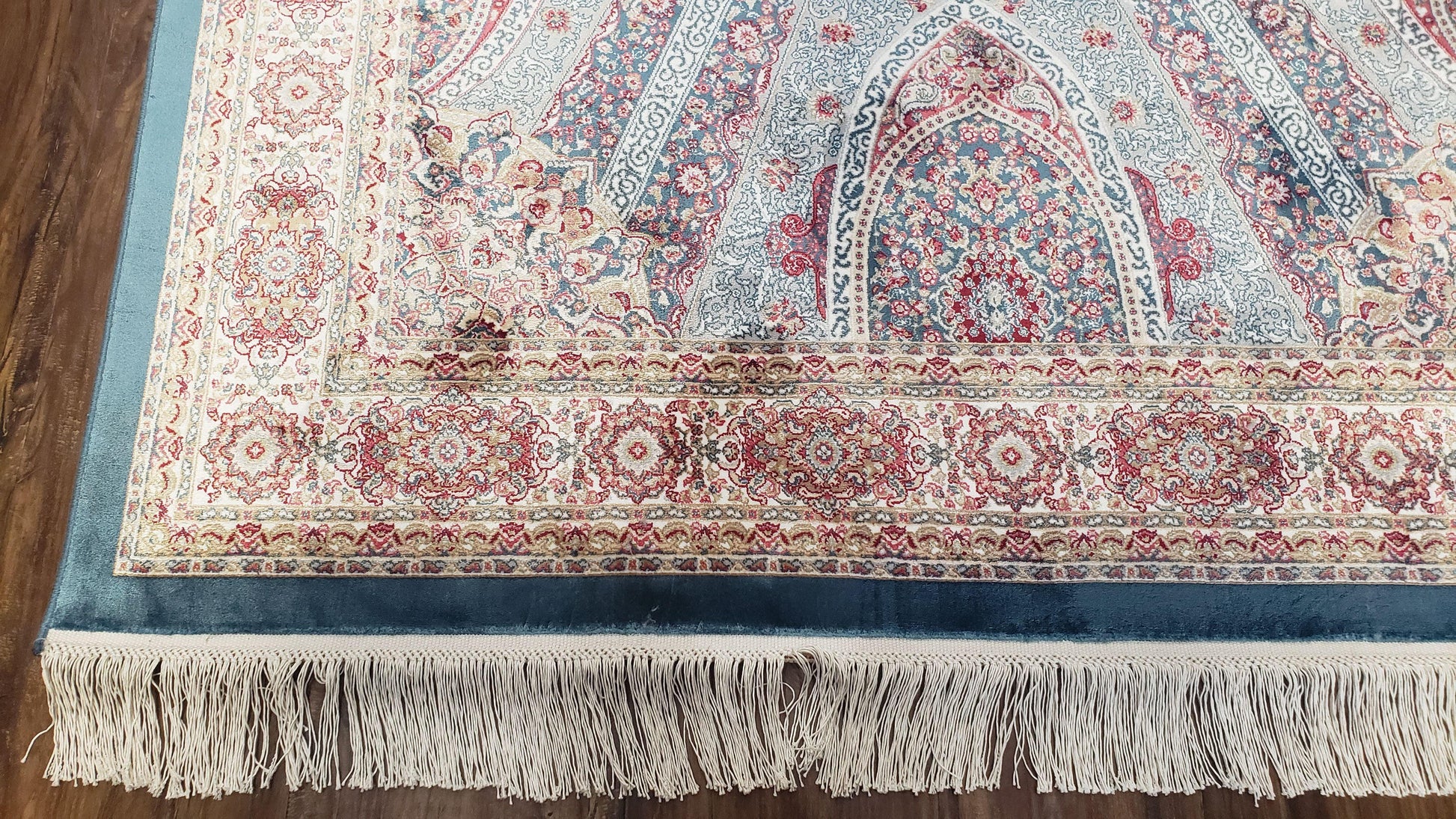 4x6 Silk Carpet, Light Blue & Beige Oriental Rug 4 x 6ft, Traditional Design Medallion All Over, Bamboo Silk, Super Fine, High Quality, Soft - Nuvé