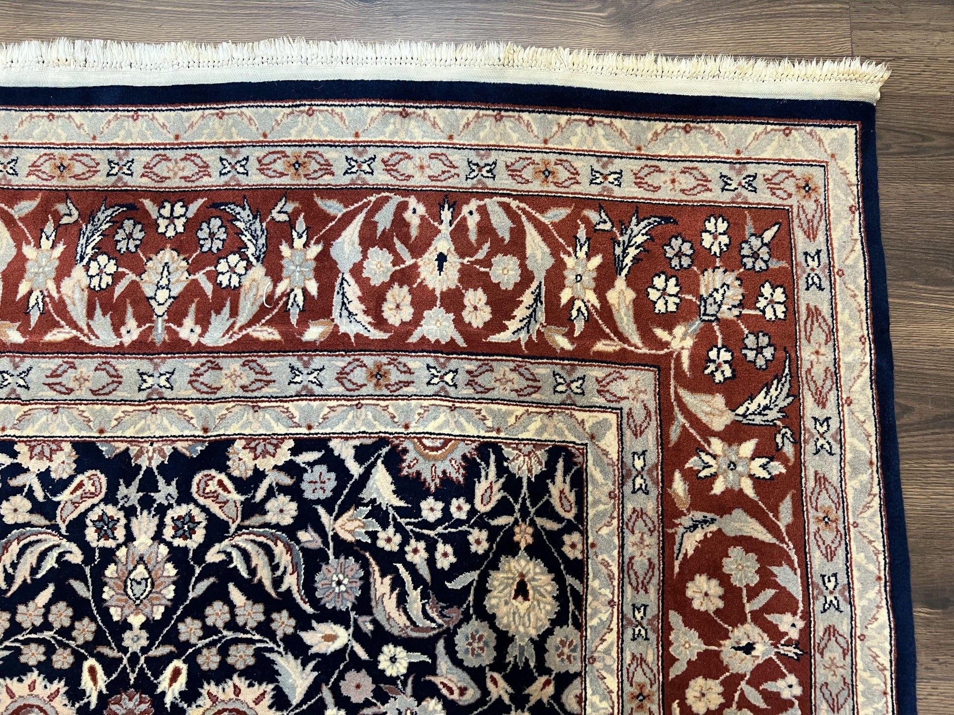 Indo Sarouk Rug 6x9, Vintage Indian Persian Rug, Wool Oriental Carpet, Navy Blue Red Allover Floral Rug, Traditional Very Fine Rug, Area Rug - Nuvé