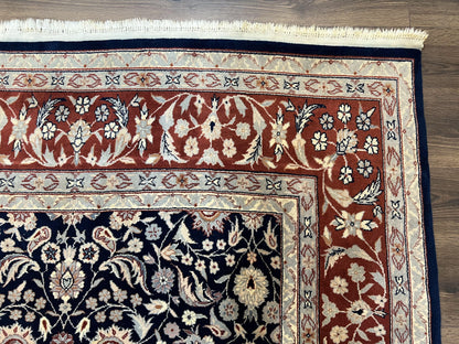 Indo Sarouk Rug 6x9, Vintage Indian Persian Rug, Wool Oriental Carpet, Navy Blue Red Allover Floral Rug, Traditional Very Fine Rug, Area Rug - Nuvé