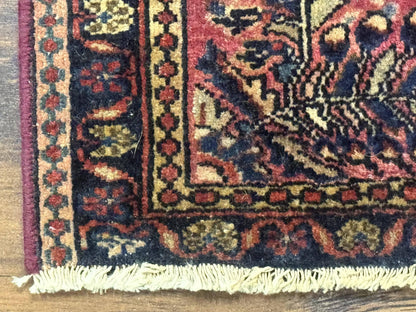 Small Antique Persian Sarouk Rug 2x2 ft, Red 1920s Wool Rug - Nuvé