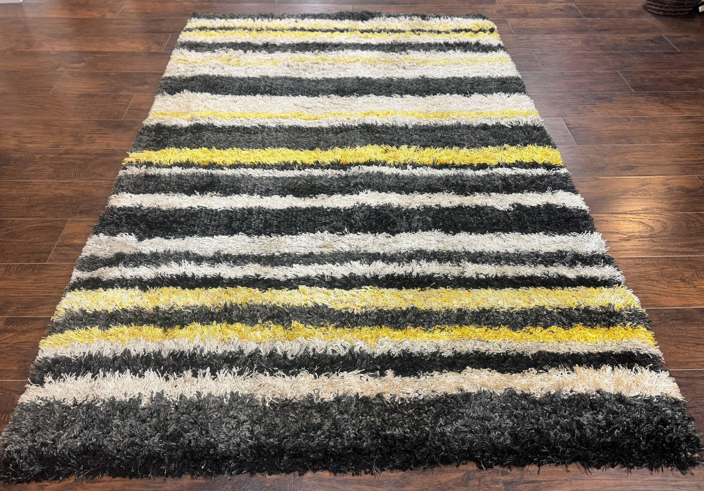 Shag Rug 5x8, Yellow Ivory Charcoal, Contemporary - Nuvé
