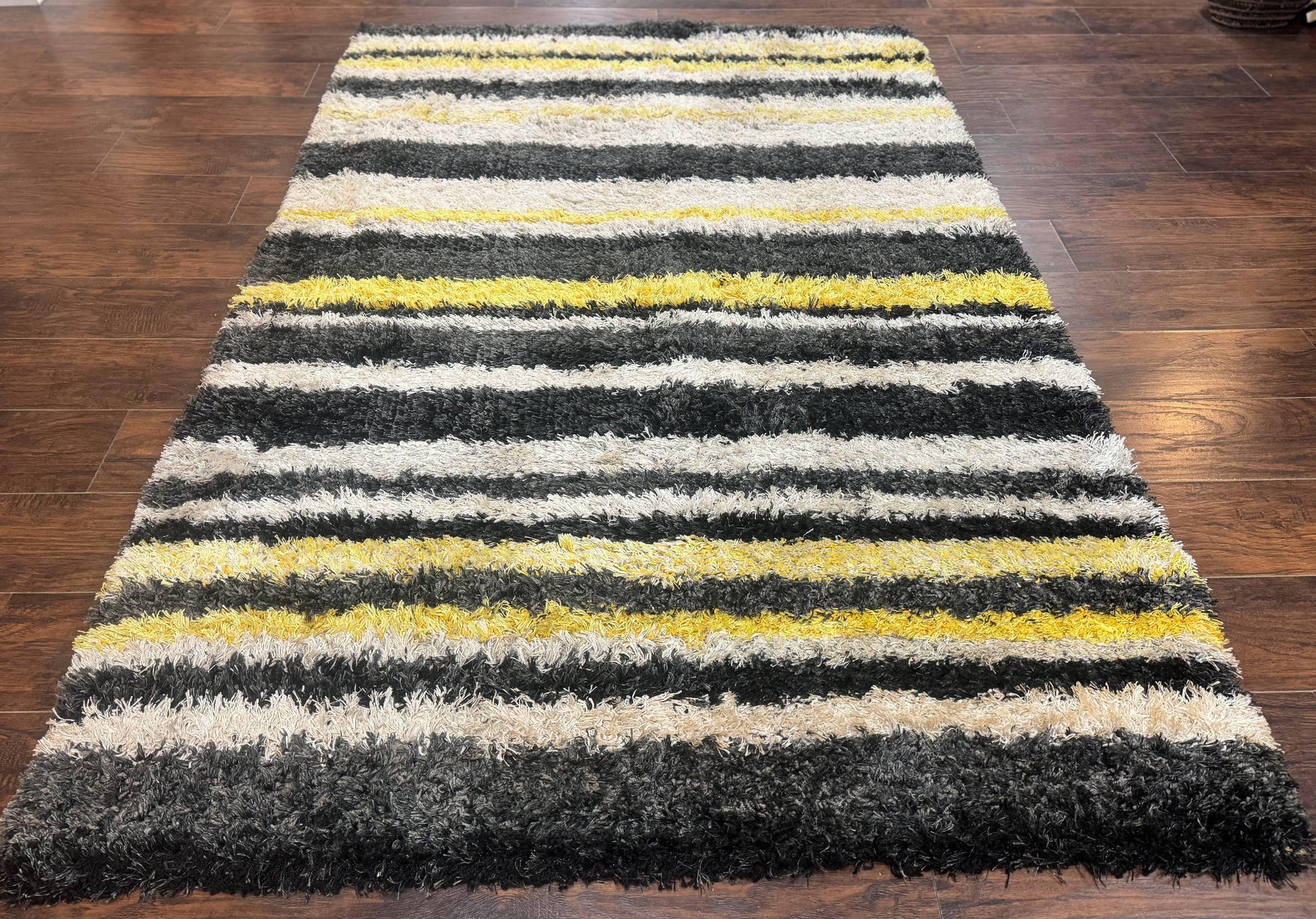 Shag Rug 5x8, Yellow Ivory Charcoal, Contemporary - Nuvé
