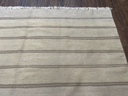 New Turkish Kilim Rug 5x8 Flatweave Carpet, Bohemian Rug, Contemporary Rug, Hand Woven, Wool Area Rug, Gray and Taupe, Striped Pattern