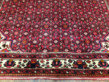 Vintage Persian Hamedan Rug 7x10, Angelas Mahi Pattern, Red, Wool, Hand-Knotted - Nuvé
