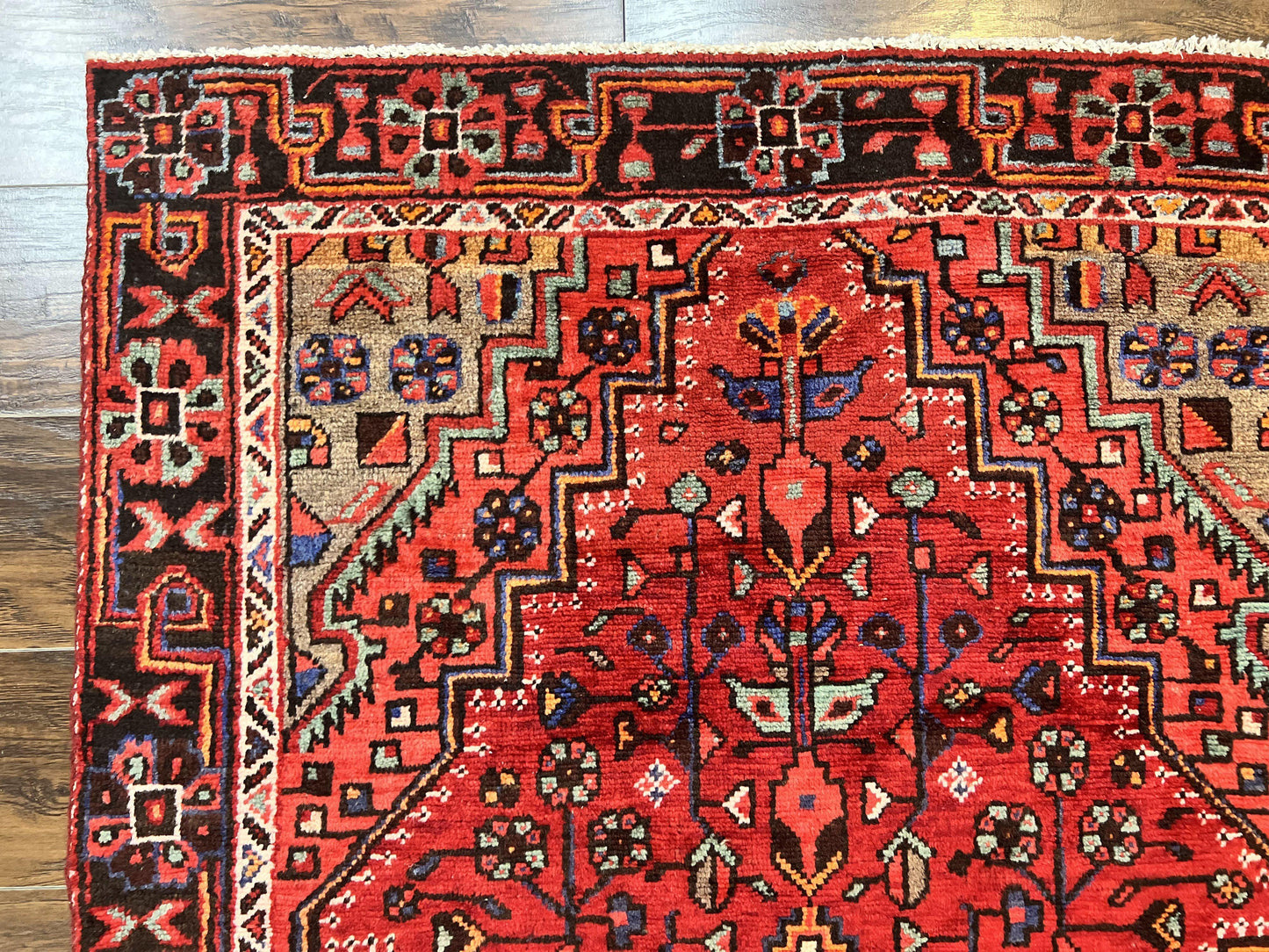 Antique Persian Tribal Rug 4x7, Red, Geometric Medallion, Handmade, Wool, Persian Zanjan Rug - Nuvé