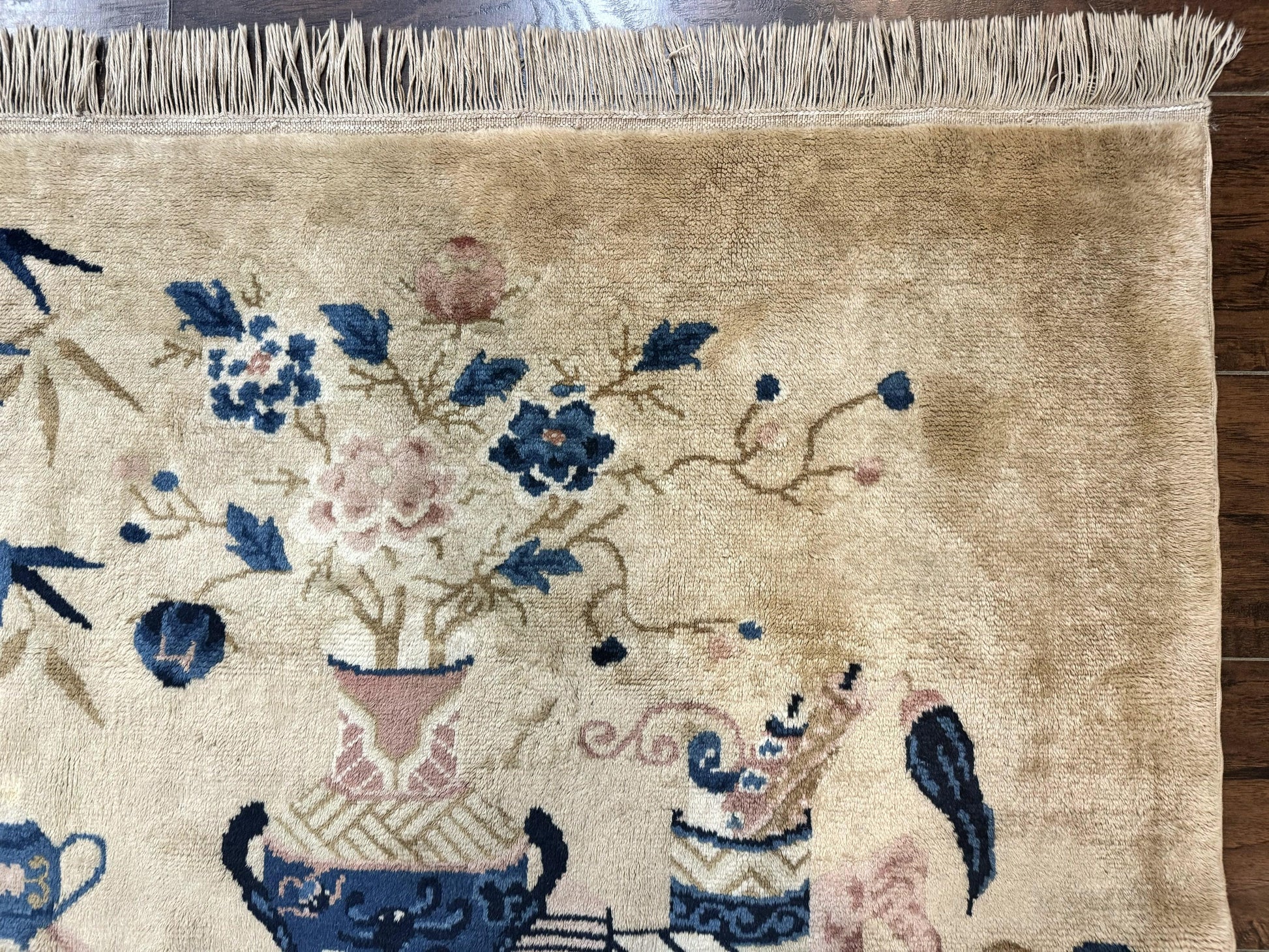 Chinese Rug 5x3, Horizontal Rug, Vases Flowers, Handmade Antique Vintage Carpet, Peking Rug, Chinese Wool Rug - Nuvé