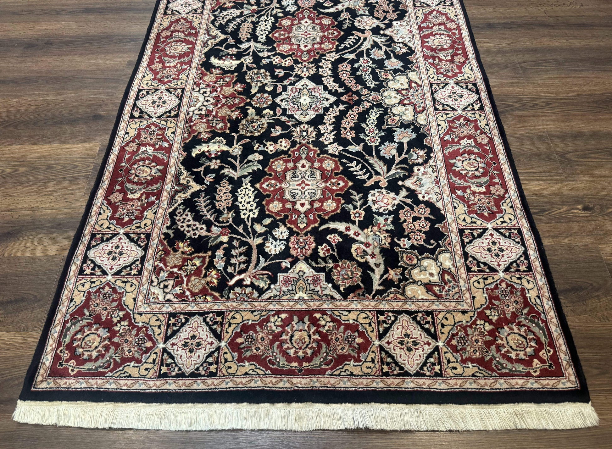 Pak Persian Rug 4x6, Black and Burgundy, Floral Allover, Wool and Silk - Nuvé