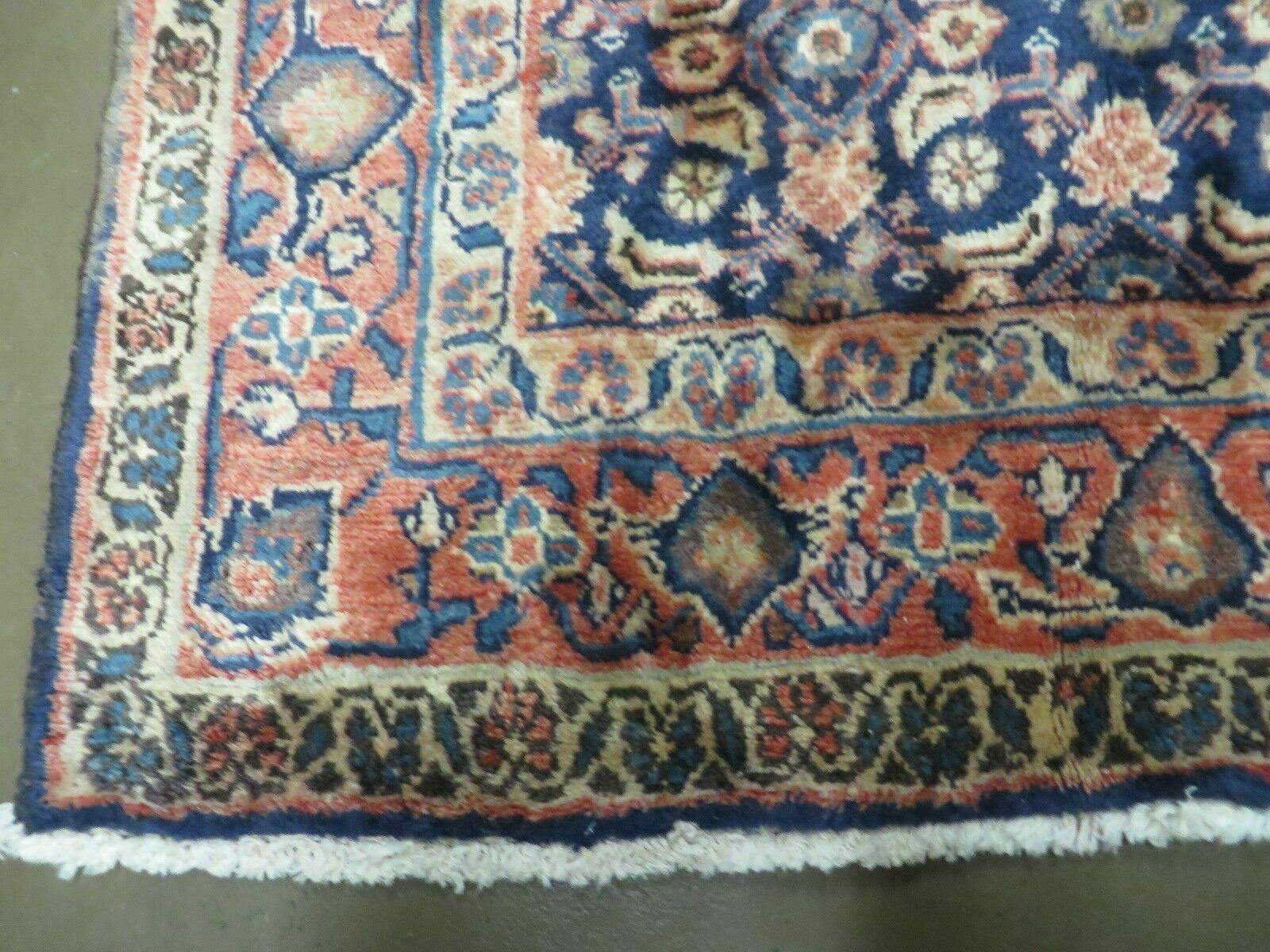 3'7" X 10' Antique Handmade India Floral Oriental Wool Runner Rug Organic Blue - Nuvé