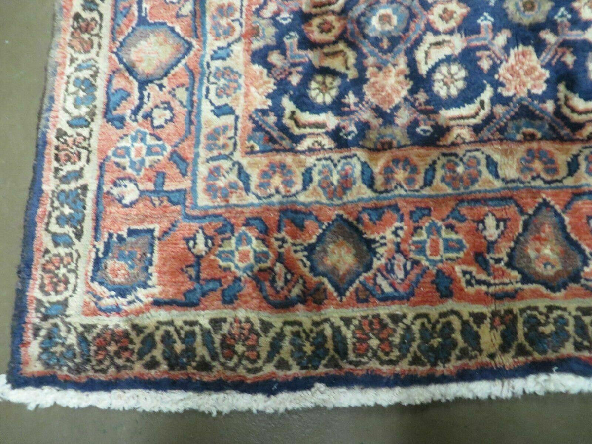 3'7" X 10' Antique Handmade India Floral Oriental Wool Runner Rug Organic Blue