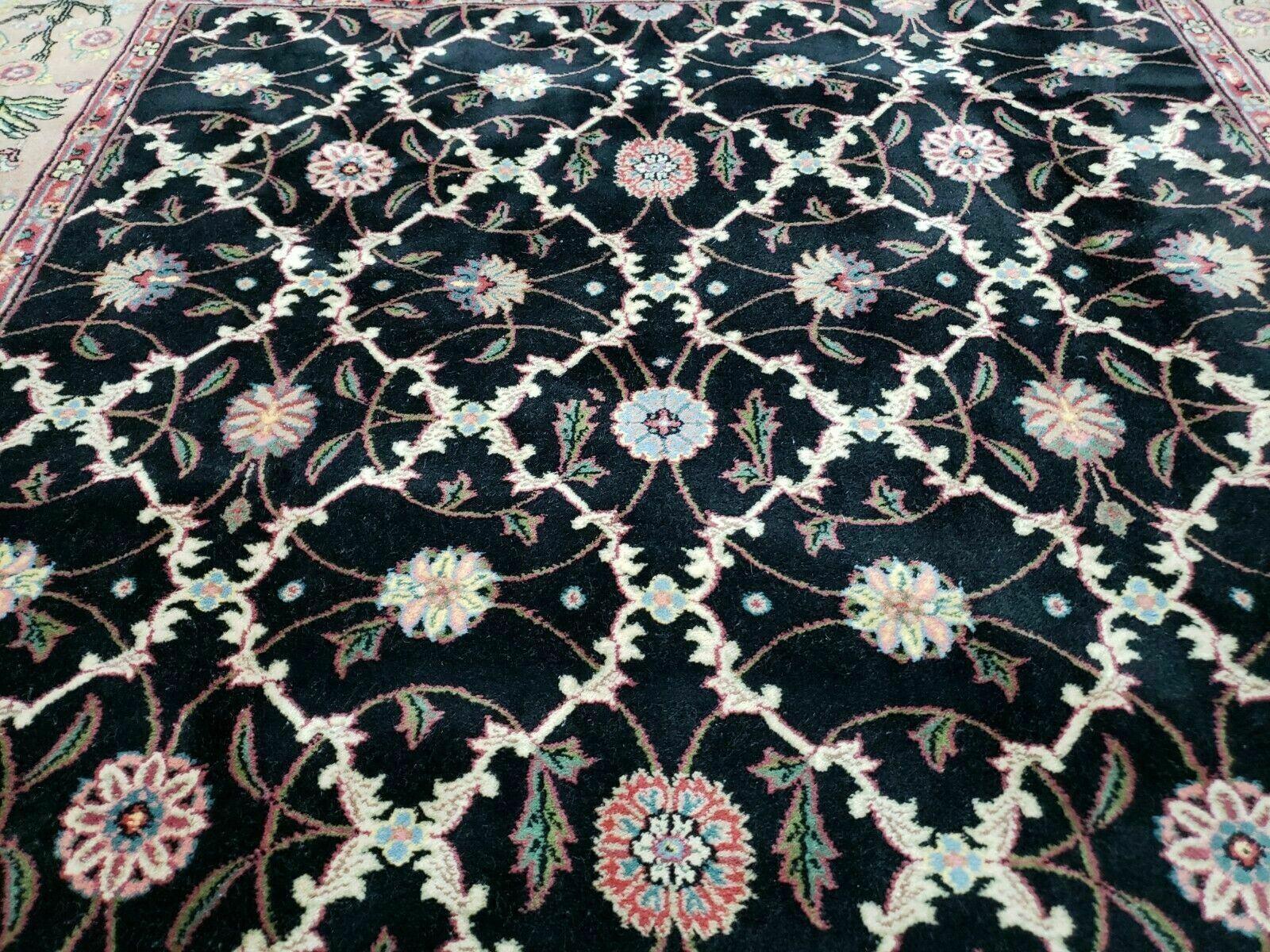 6' X 9' Handmade India Floral Oriental Wool Rug Carpet Hand Knotted Nice Black - Nuvé