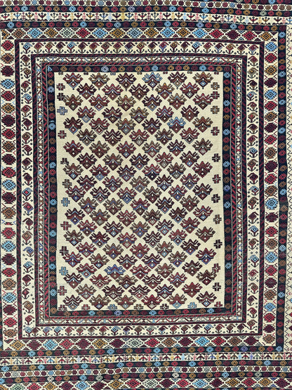 Hand-Woven Afghani Maliki Soumak Wool Kilim Rug - 4'2" x 6' - Nuvé