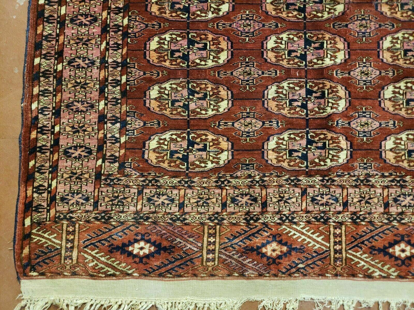 4' X 4' Antique Handmade Turkoman Bokhara Balouch Woven Wool Rug Brick Red Nice - Nuvé
