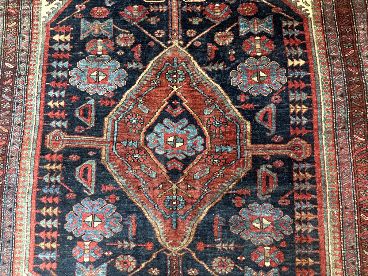 Antique Persian Bidjar Rug 5x6, Navy Blue and Red, Persian Tribal Rug